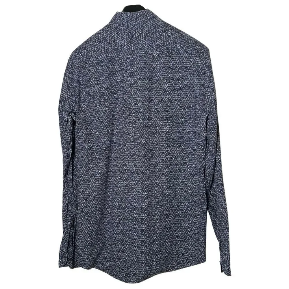 Ermenegildo Zegna Geometric Abstract Button Down Shirt Navy White  Designer M